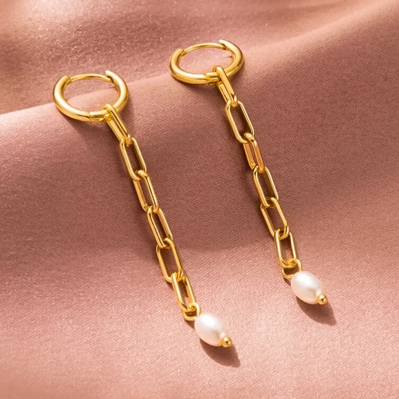 🔵𝟲𝟱%𝗢𝗙𝗙 𝗯𝘂𝗻𝗱𝗹𝗲𝘀 𝟯+🔵 NEW Long Chain Tassel Pearl Gold Drop Earrings - Picture 9 of 11